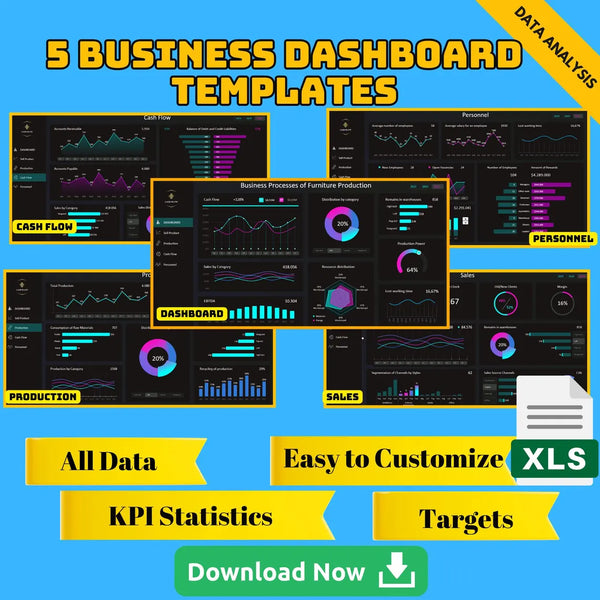Business Dashboard Excel Templates: Interactive KPI Tracker (5-Pack)