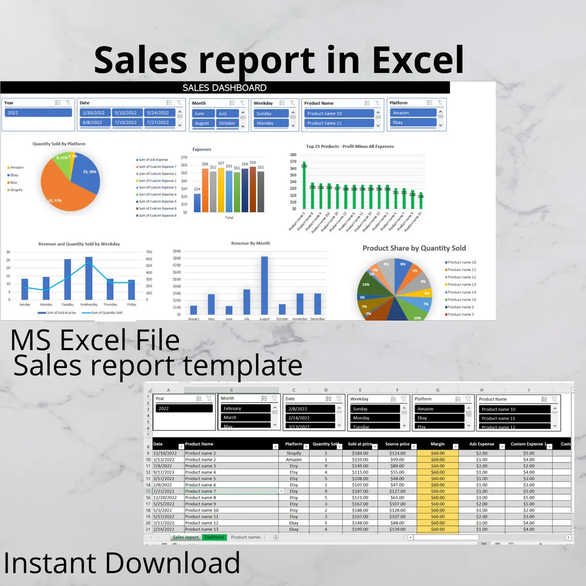Sales Dashboard Excel Template: E-commerce Tracker