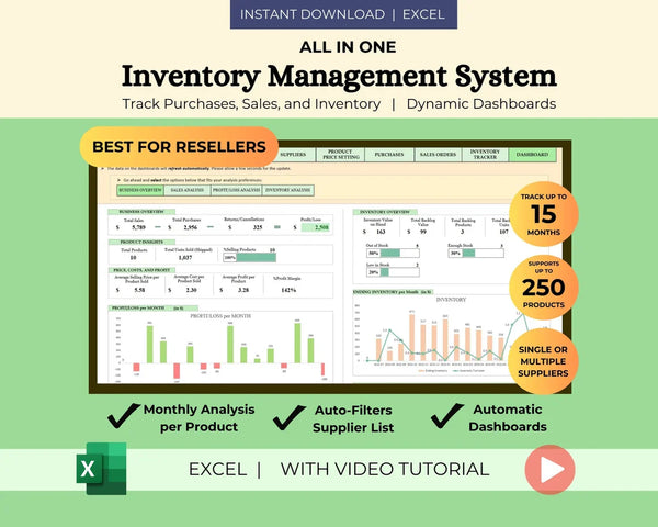 Sales & Inventory Tracker Excel Spreadsheet for Resellers
