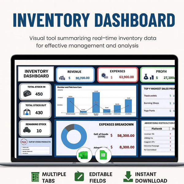Inventory Dashboard Template Excel & Google Sheets | Stock Tracker & Reorder Alerts