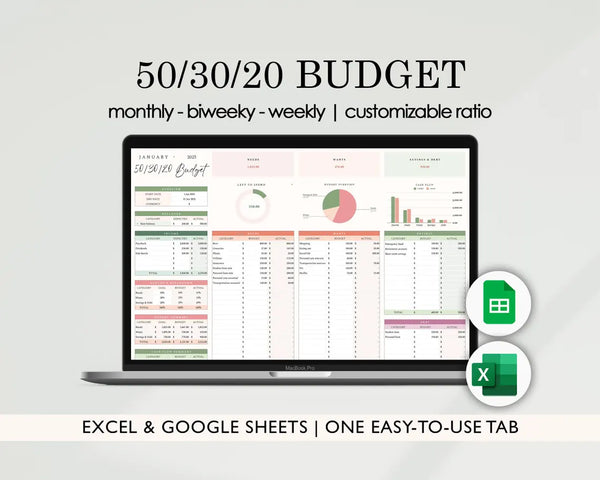 50/30/20 Budget Template: Google Sheets & Excel Planner