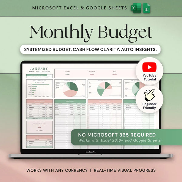 Excel Monthly Budget Template | Finance Tracker, Expense Tracker (Google Sheets)