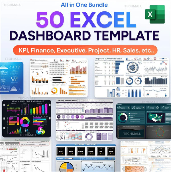 50 Ultimate Excel Dashboard Collection | Finance, HR, Marketing (Fully Editable)