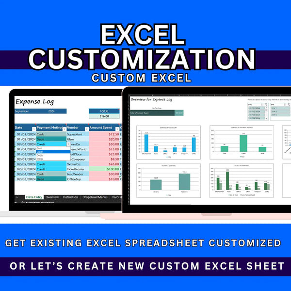 Excel Template Custom Spreadsheet Design, Existing Sheet Modification or New Template Creation, Automated Dashboard & Formula Setup Digital