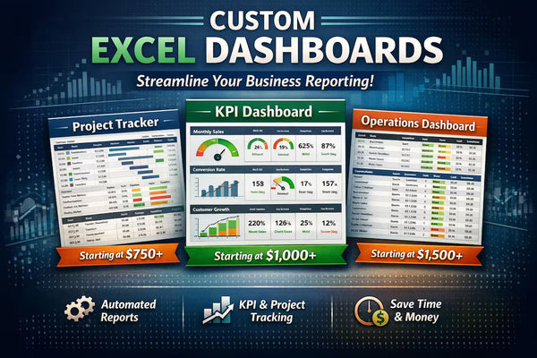Custom Excel Dashboard | KPI, Project Tracker Spreadsheet (Automated Reporting)