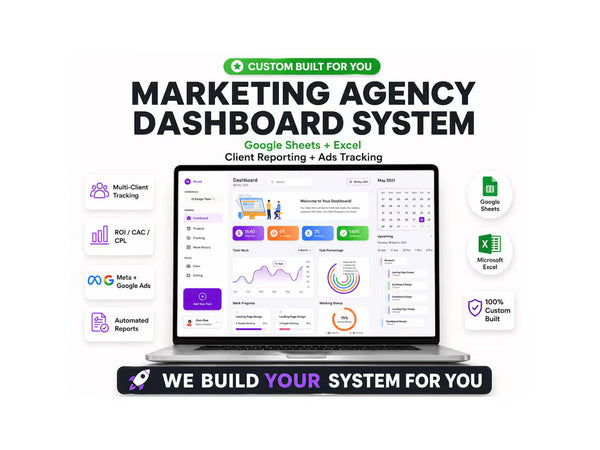 Custom Spreadsheet Service | Marketing Dashboard Google Sheets | Agency Client Tracker | Ads KPI Reporting System Excel, Automation Template