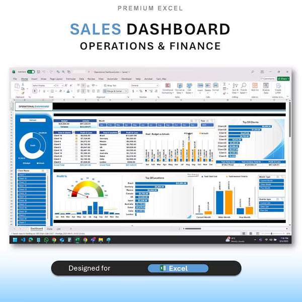 CRM Excel Dashboard | Sales, Operations, Finance Tracker (Digital Download)