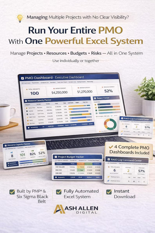 PMO Command Center Excel System | Portfolio Dashboard, Resource Planner, Budget Tracker and RAID Log